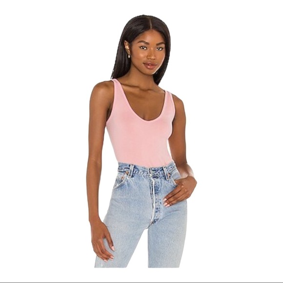 NEW Free People Seamless Bodysuit Washed Pink V Neckline Gusset Snap Sleeveless - Picture 2 of 10